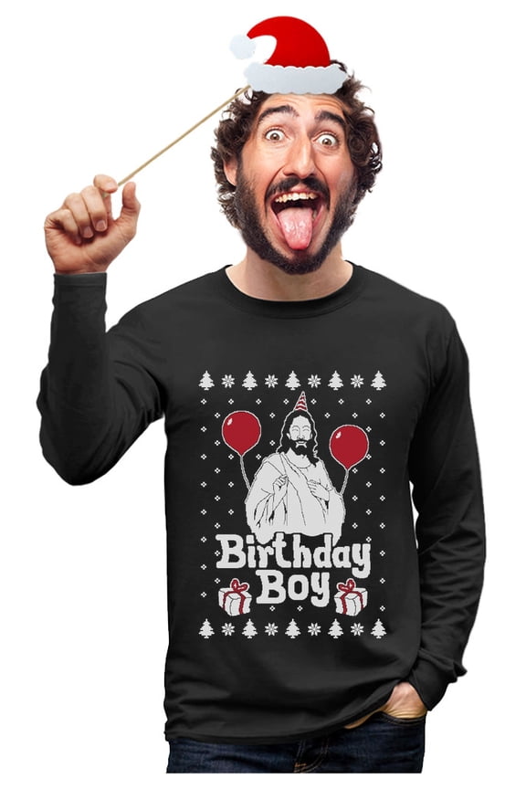 Mens Ugly Christmas Sweatshirt Jesus Birthday Christmas Gift Funny Humor Holiday Shirts Xmas Party Christmas Gifts for Him Long Sleeve T Shirt Ugly Xmas Sweatshirt