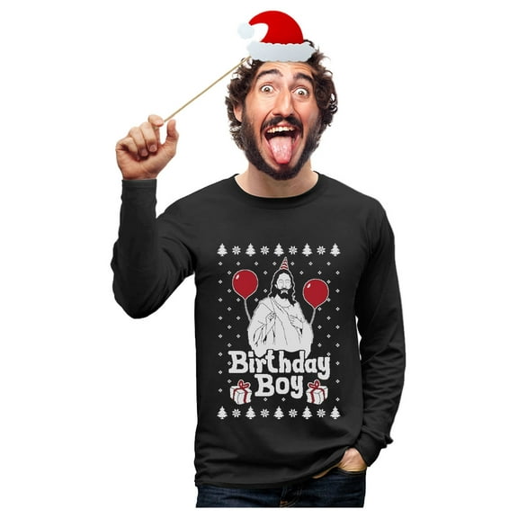 Tstars Mens Ugly Christmas Sweatshirt Jesus Birthday Christmas Gift Funny Humor Holiday Shirts Xmas Party Christmas Gifts for Him Long Sleeve T Shirt Ugly Xmas Sweatshirt