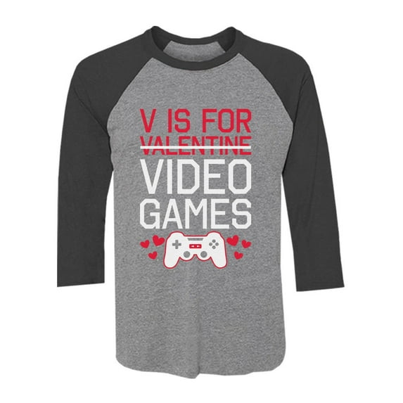 Tstars Mens Valentine's Day Love V Is for Video Games Funny Humor Gamer Gift Idea for Him Husband 3-4 Sleeve Baseball Jersey Shirt