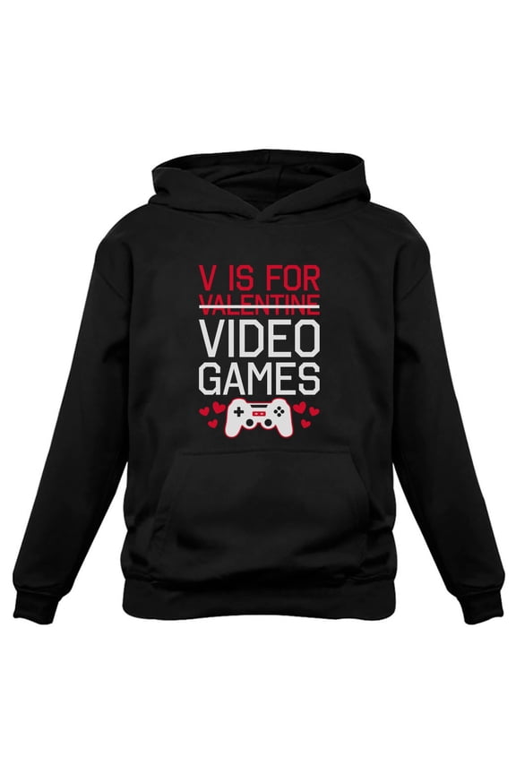 Mens Valentine's Day Love V Is for Video Games Funny Humor Gamer Men Games lover Gift Idea for Him Husband Hoodie
