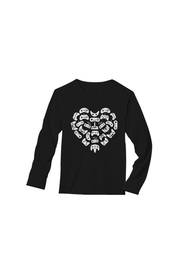 Mens Valentine's Day Pro Gaming Love Funny Humor Shirt for Men Video Gamer Heart Gift Idea for Him Husband Long Sleeve T Shirt