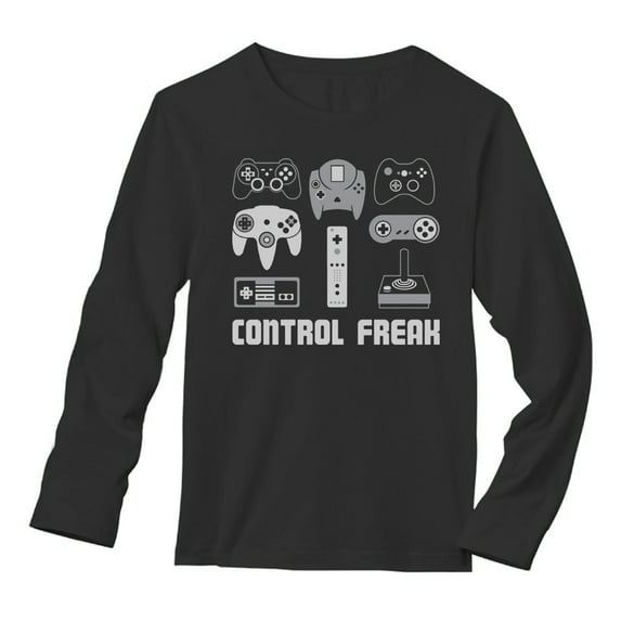 Tstars Mens Video Game Gift for Gamer Shirt Video Game Control Freak Cool Funny Humor Nerdy Geek Gaming Birthday Gift for Dad Husband Son Gaming Long Sleeve T Shirt