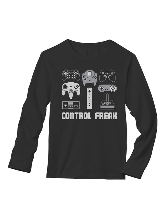 Mens Video Game Gift for Gamer Shirt Video Game Control Freak Cool Funny Humor Nerdy Geek Gaming Birthday Gift for Dad Husband Son Gaming Long Sleeve T Shirt