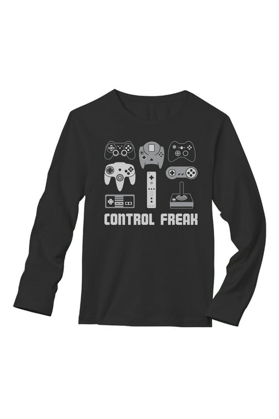 Mens Video Game Gift for Gamer Shirt Video Game Control Freak Cool Funny Humor Nerdy Geek Gaming Birthday Gift for Dad Husband Son Gaming Long Sleeve T Shirt