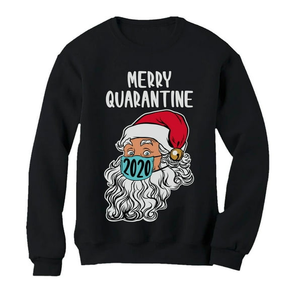 Tstars Merry Quarantine 2020 Santa Claus Face Mask Ugly Christmas Women Sweatshirt