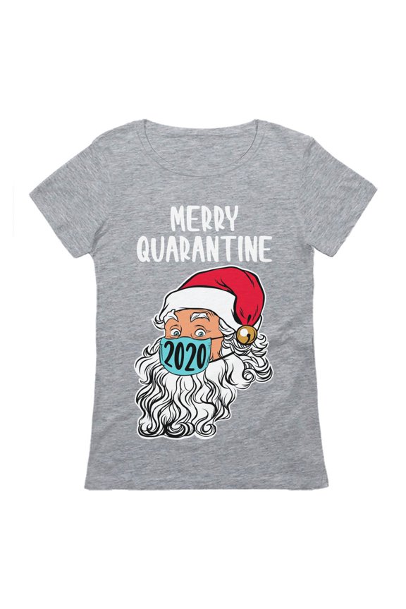 Merry Quarantine 2020 Santa Claus Face Mask Ugly Christmas Women T Shirt