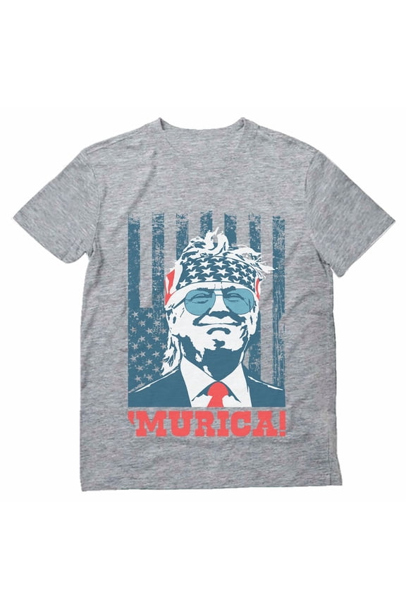 'Murica American Flag Trump Shirt | Patriotic USA MAGA Men's Tee for 4th of July & Memorial Day XX-Large Gray