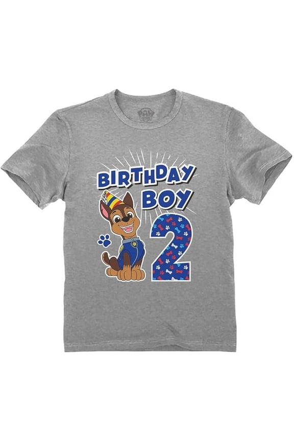 Nickelodeon Paw Patrol Chase Boys 2nd Birthday T-Shirt - Toddler Size - 3T, Gray