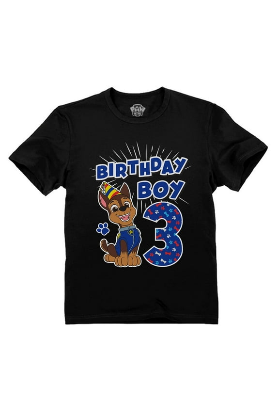 Nickelodeon Paw Patrol Chase Boys' 3rd Birthday T-Shirt - Fun Toddler Gift - 4T, Black