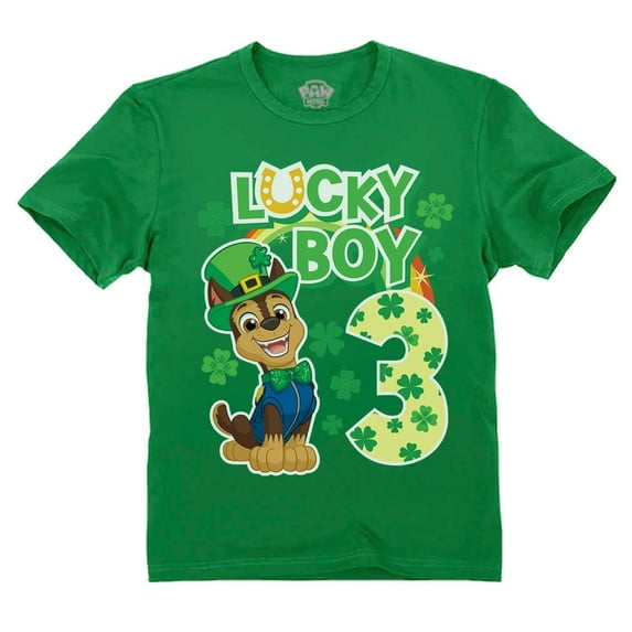 Tstars Paw Patrol St Patrick 3rd Birthday Gift Three Year Lucky Boy Toddler Chase Clover Toddler Kids T-Shirt 3T Green