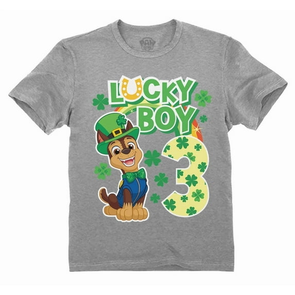 Tstars Paw Patrol St Patrick 3rd Birthday Gift Three Year Lucky Boy Toddler Chase Clover Toddler Kids T-Shirt 5T Gray