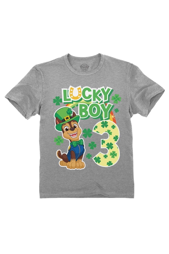 Paw Patrol St Patrick Four Year Lucky Boy Toddler Chase Clover 4th Birthday Gift Toddler Kids T-Shirt 4T Gray