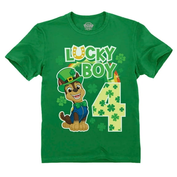 Tstars Paw Patrol St Patrick Four Year Lucky Boy Toddler Chase Clover 4th Birthday Gift Toddler Kids T-Shirt 4T Green