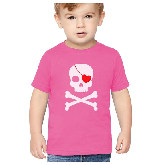 Tstars Pirate Skull and Heart Graphic T-shirt for Kids - Unique Valentine's Day Gift Idea - Toddler's Love Themed Tee - Perfect for Celebrating Love and Friendship - Quality Cotton Kids Shirt