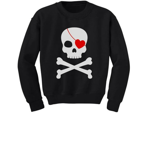 Tstars - Pirate Skull & heart Valentine's Day Toddler/Kids Sweatshirt 3T Black