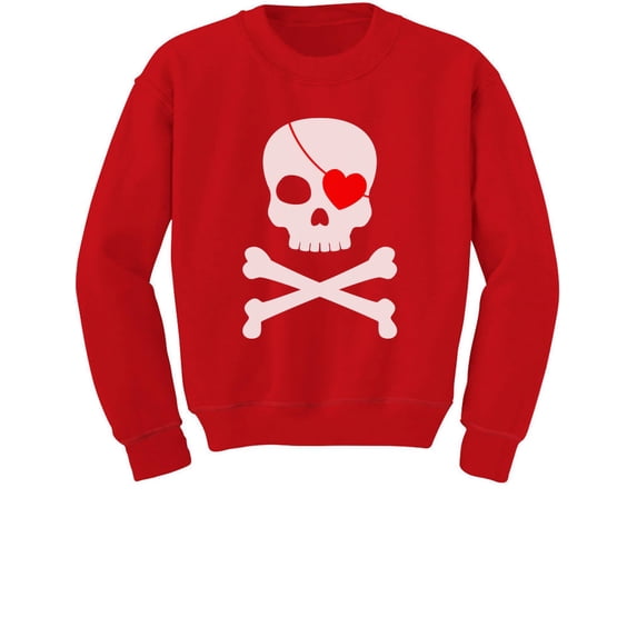 Tstars - Pirate Skull & heart Valentine's Day Toddler/Kids Sweatshirt 5T Red