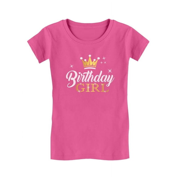 Tstars Princess Crown Graphic Print Tee - Comfortable Short Sleeve Fitted T-Shirt for Girls - Perfect for Celebrations, Casual Wear, School - Ideal Birthday Gift