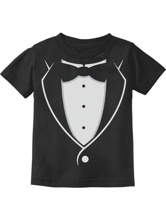 Printed Tuxedo Shirt with Bow Tie for Boys Toddler Infant Kids Tshirts, 4T Black