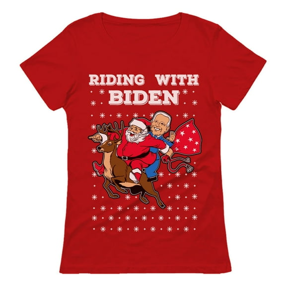 Tstars Riding with Biden Ugly Christmas Sweater Funny Humor Santa Biden Xmas Women T Shirt
