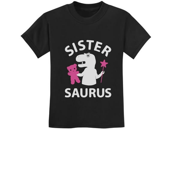 Tstars - Sister Saurus - Cute Gift for Big Sister Girls T-Rex Kids T-Shirt Small Black