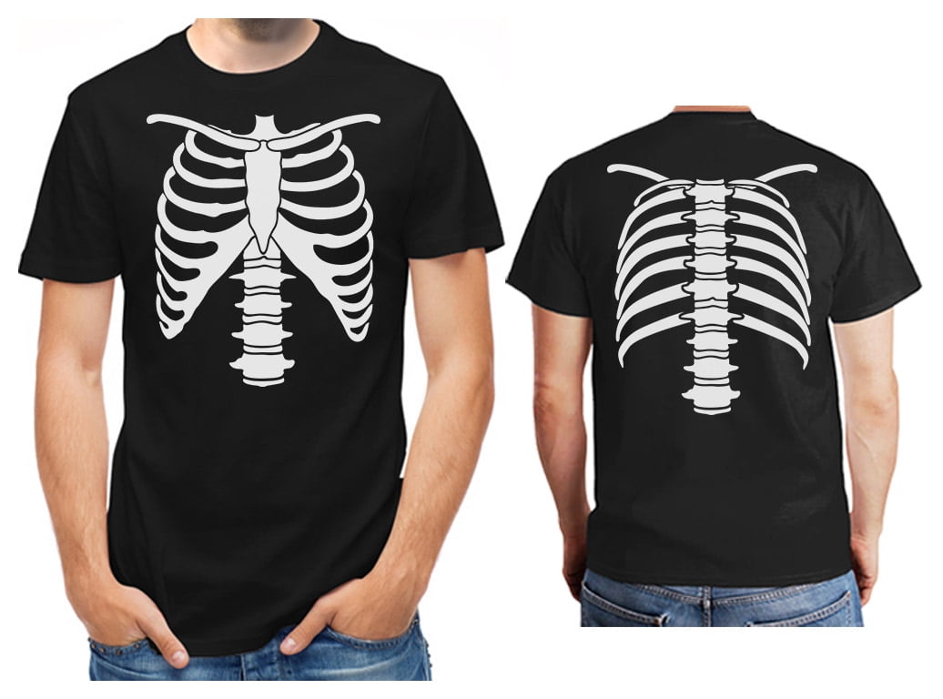 Mens Skeleton Burger Soda Halloween T-shirt Funny X-ray Ribcage Couple Tees  (Mens X-Large) 
