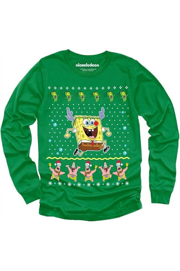 SpongeBob Reindeer Kids Funny Holiday Shirt Christmas Gifts for Boys Youth Long Sleeve T-Shirt