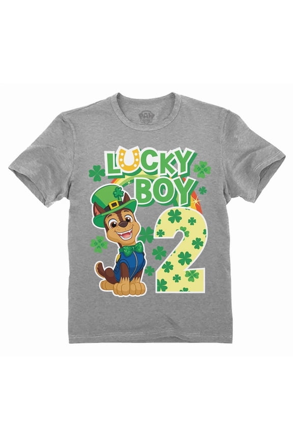St Patrick Paw Patrol Two Year Lucky Boy Toddler Chase Clover 2nd Birthday Gift Toddler Kids T-Shirt 3T Gray