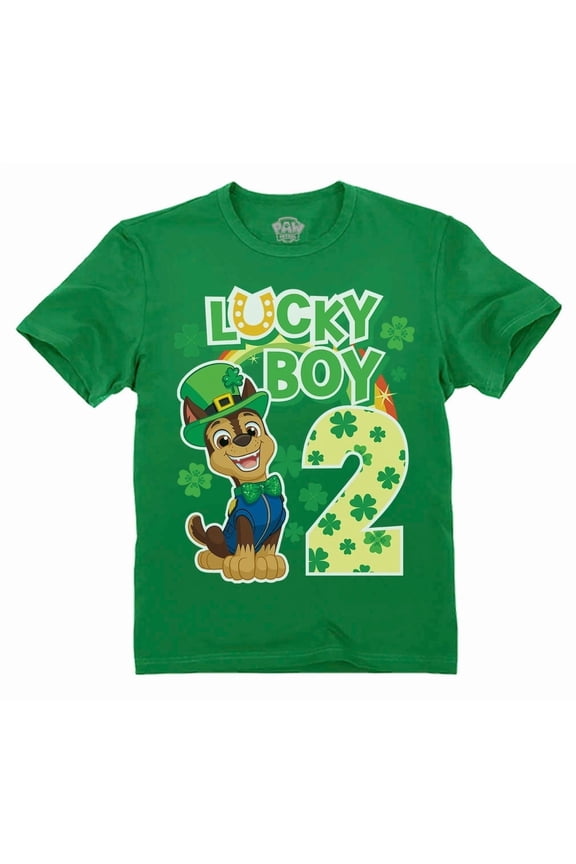 St Patrick Paw Patrol Two Year Lucky Boy Toddler Chase Clover 2nd Birthday Gift Toddler Kids T-Shirt 3T Green