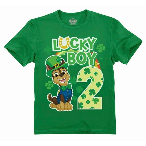 Tstars St Patrick Paw Patrol Two Year Lucky Boy Toddler Chase Clover 2nd Birthday Gift Toddler Kids T-Shirt 5T Green