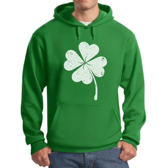 Tstars St. Patrick's Day Men's Hoodie - Lucky Irish Shamrock Pullover with Distressed Clover Design XX-Large Green
