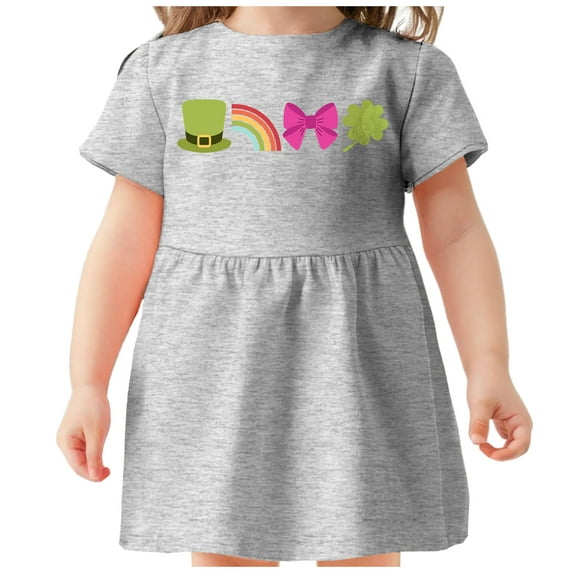 Tstars St Patricks Day Clover Dress for Toddler Girl Infant Toddler Fine Jersey Dress 2T Gray