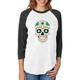 thumbnail image 1 of Tstars St Patricks Day Sugar Skull Clovers Women Raglan Shirt, 1 of 6