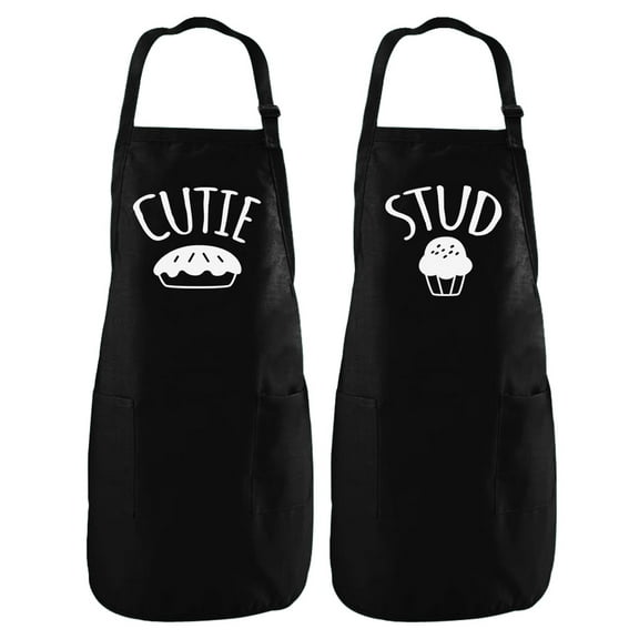 Tstars Stud Muffin & Cutie Pie His & Hers / Husband & Wife Chef Aprons Set For Couples Cutie Black OS / Stud Black OS