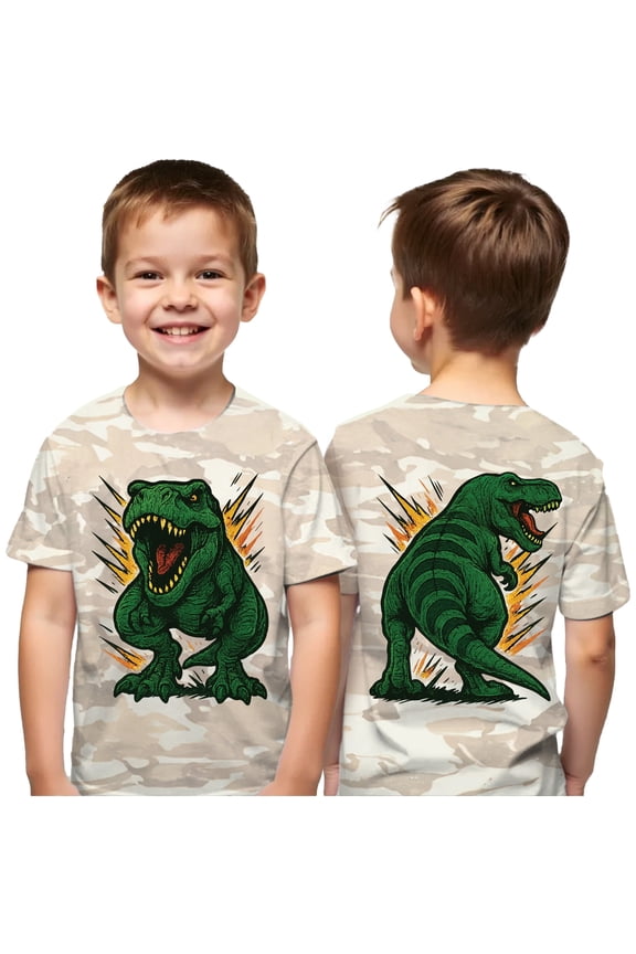 T-Rex Toddler Boys Back and Front Shirt | Gift Tee for Kids - Birthday or Holiday Present for Boy Toddler Kids T-Shirt 4T Natural Camo