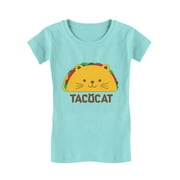 Tstars TacoCat Girls' Fitted T-Shirt - Fun Palindrome & Feline Design for Cat & Taco Lovers - Unique Short Sleeve, 100% Cotton, Machine Washable, Birthday & Holiday Gift