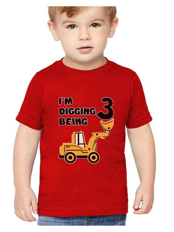 Toddler Kids T Shirt for Boys - Celebrating 3rd Birthday with Bulldozer Construction Party Theme