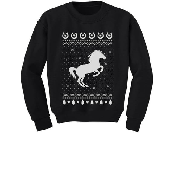 Tstars - Ugly Christmas Outfit Love Horses Youth Kids Sweatshirt Small Black