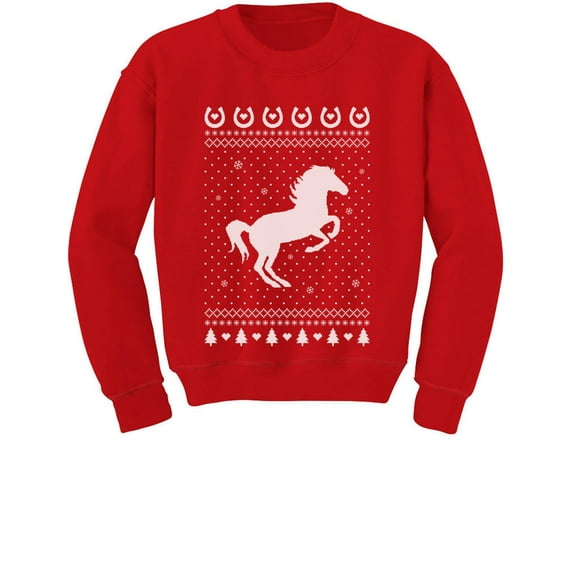 Tstars - Ugly Christmas Outfit Love Horses Youth Kids Sweatshirt Small Red