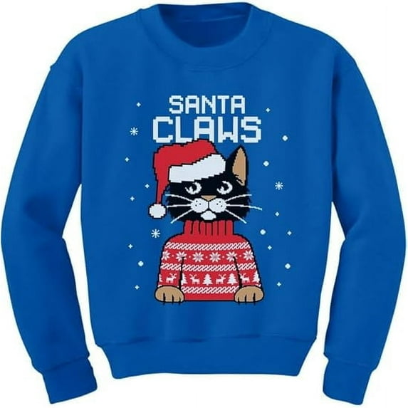 Tstars Ugly Christmas Sweatshirt Santa Claws Cat Kids Gifts for Boy Toddler Kids