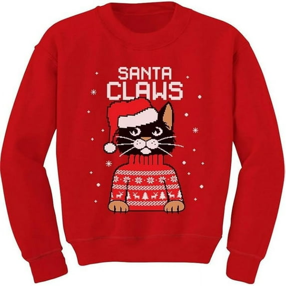 Tstars Ugly Christmas Sweatshirt Santa Claws Cat Kids Gifts for Boy Toddler Kids