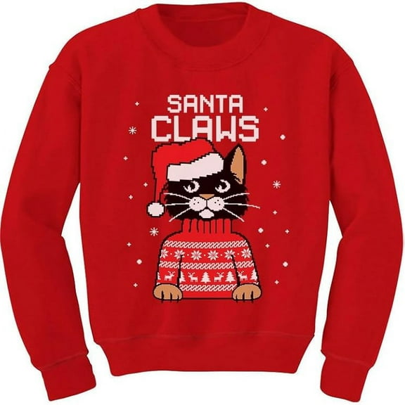 Tstars Ugly Christmas Sweatshirt Santa Claws Cat Kids Gifts for Boy Toddler Kids