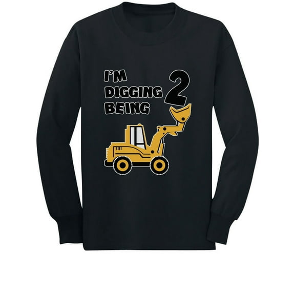 Tstars Unisex 2nd Birthday Bulldozer Construction T-Shirt - Perfect Gift for 2-Year-Old Boys - Graphic Long Sleeve Tee - Ideal for Birthday Party Celebrations - Kids' Construction-Themed Apparel