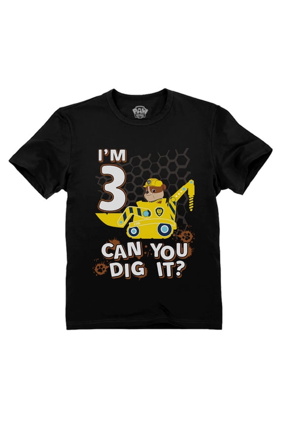 Unisex 3rd Birthday Paw Patrol T-shirt - Rubble Tractor Themed - Perfect Gift for 3 Year Old - Official Nickelodeon Apparel - Birthday Party Essential - Toddler Kids Comfortable Cotton T-Shirt