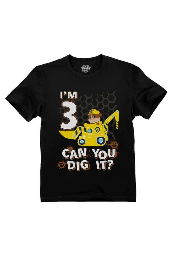 Unisex 3rd Birthday Paw Patrol T-shirt - Rubble Tractor Themed - Perfect Gift for 3 Year Old - Official Nickelodeon Apparel - Birthday Party Essential - Toddler Kids Comfortable Cotton T-Shirt