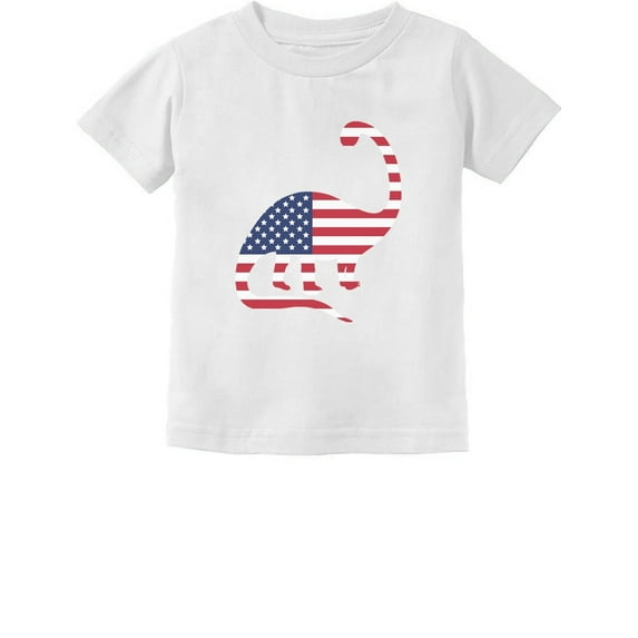 Tstars Unisex 4th of July Shirts - Patriotic USA Dinosaur American Flag Print - Toddler Infant Kids Gift - Independence Day Graphic Tee - Fourth of July Celebrations - 100% Cotton - 5/6 White