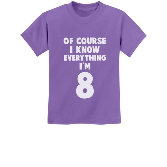 Tstars Unisex 8th Birthday T-Shirt - "I Know Everything I'm 8" - Fun Gift for Eight-Year-Olds - Kids' Birthday Celebration Tee - Funny Birthday Shirt for Boys and Girls