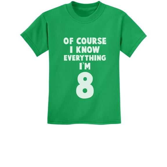 Tstars Unisex 8th Birthday T-Shirt - "I Know Everything I'm 8" - Fun Gift for Eight-Year-Olds - Kids' Birthday Celebration Tee - Funny Birthday Shirt for Boys and Girls