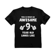 Tstars Unisex Awesome 9 Year Old T-Shirt - Perfect Gift for 9th Birthday - Kids Party Wear - Unique Birthday Celebration Tee - Humorous Youth Shirt for Boys and Girls - Cotton Kids Apparel