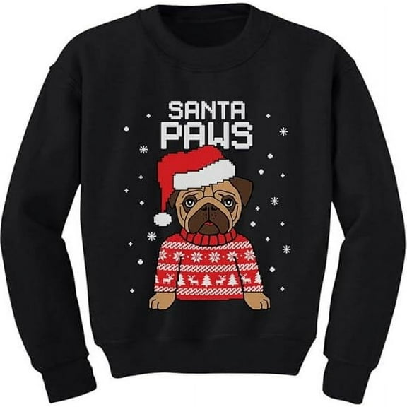 Tstars Unisex Boys Ugly Christmas Sweatshirt – Santa Paws Pug Dog Funny Holiday Shirt for Kids