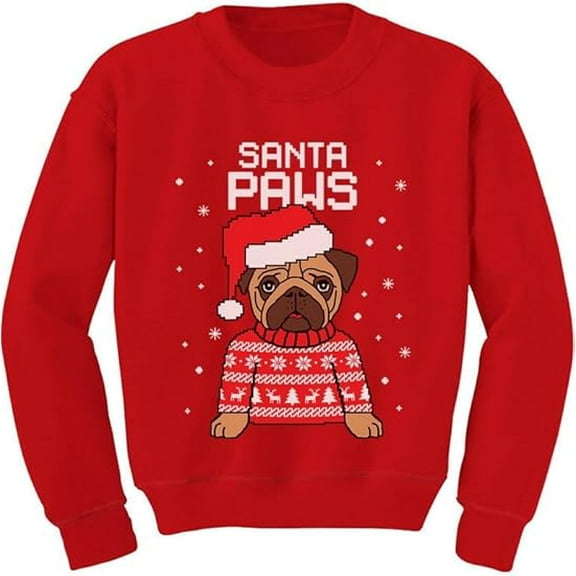 Tstars Unisex Boys Ugly Christmas Sweatshirt – Santa Paws Pug Dog Funny Holiday Shirt for Kids